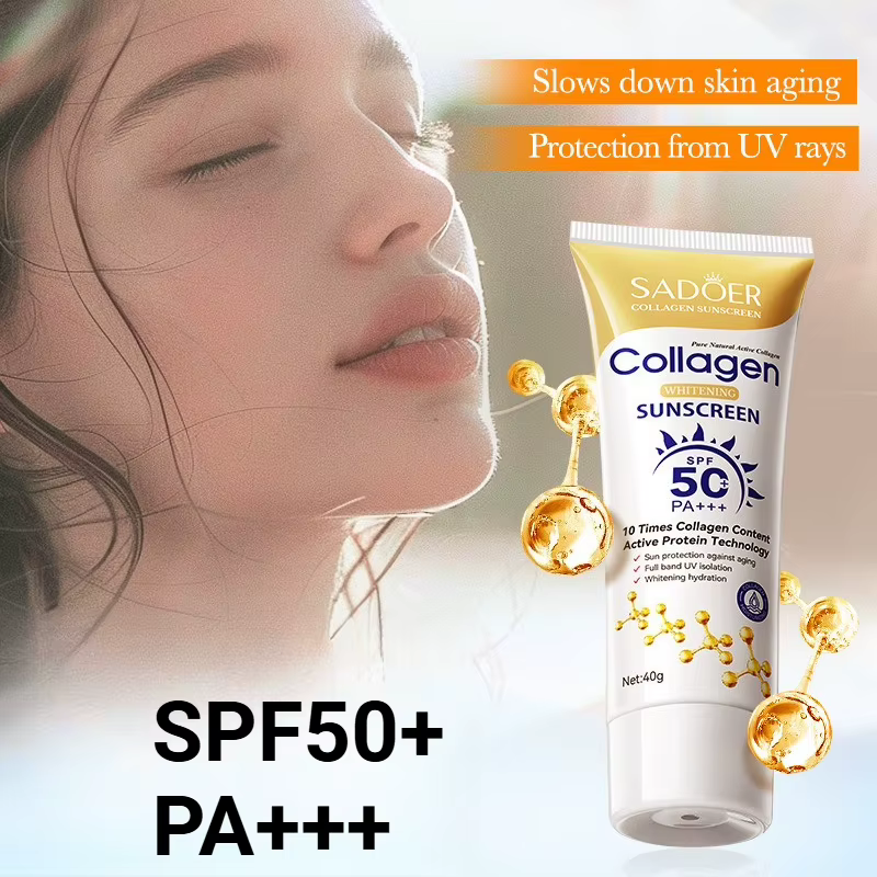 Crème solaire anti-rides et éclaircissante au collagène SPF50+ PA+++, protection UVA/UVB à large spe