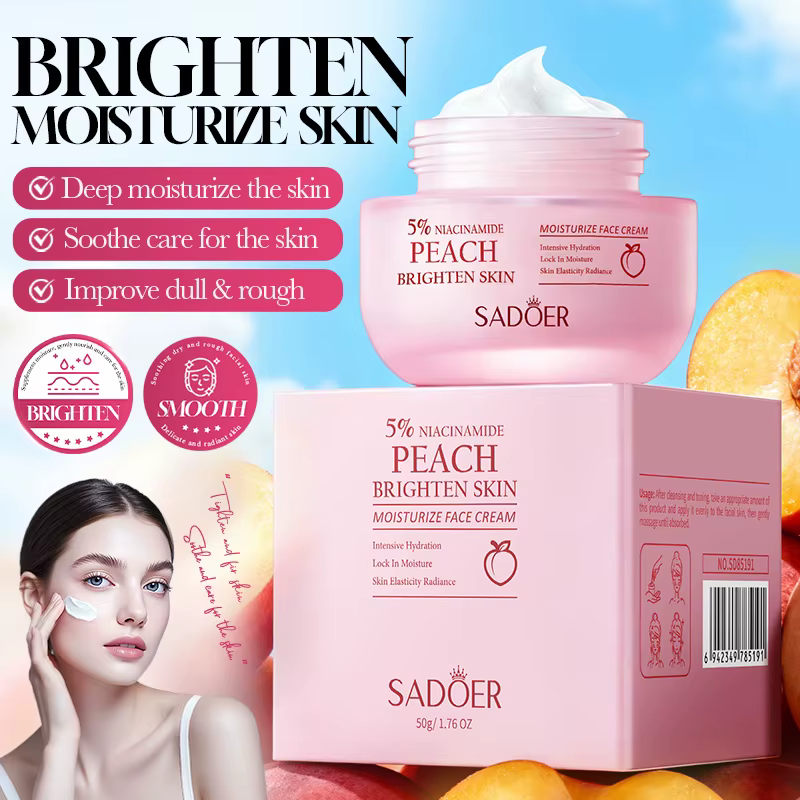 Crème pour le visage éclaircissante à la pêche et à la niacinamide SADOER - Hydratation intense, apa