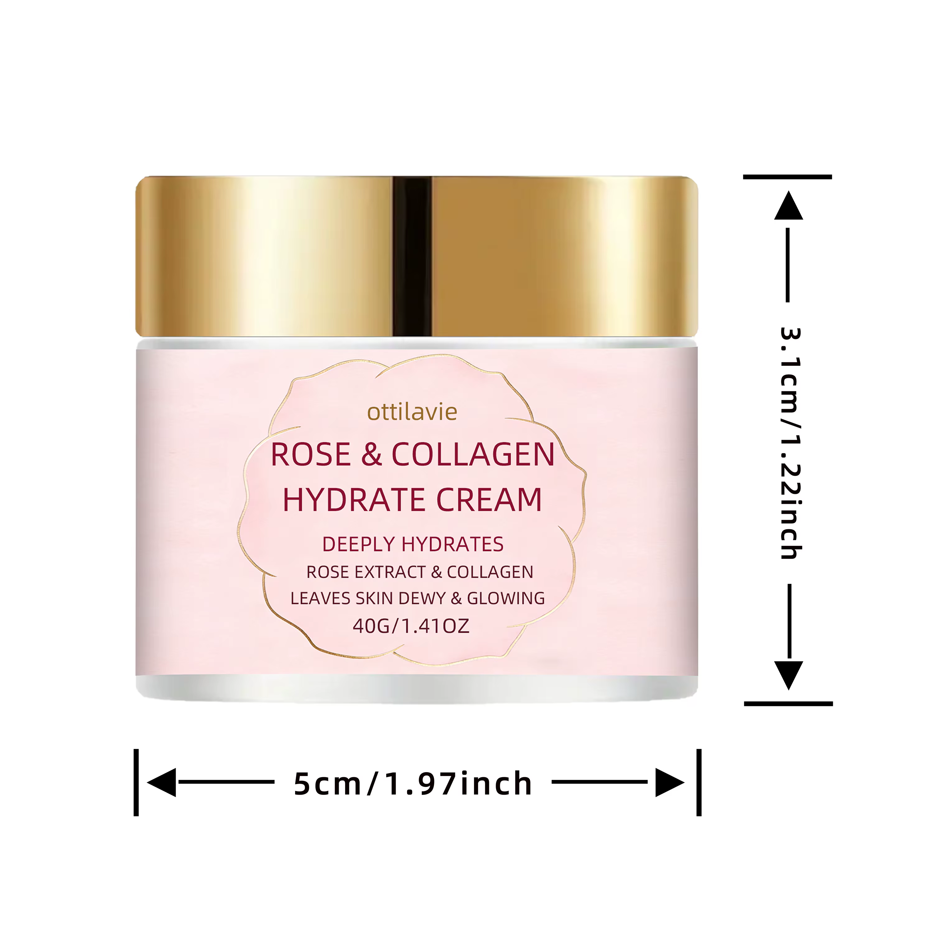 Crème hydratante au collagène de rose Ottilavie – Crème hydratante et repulpante pour le visage, pou