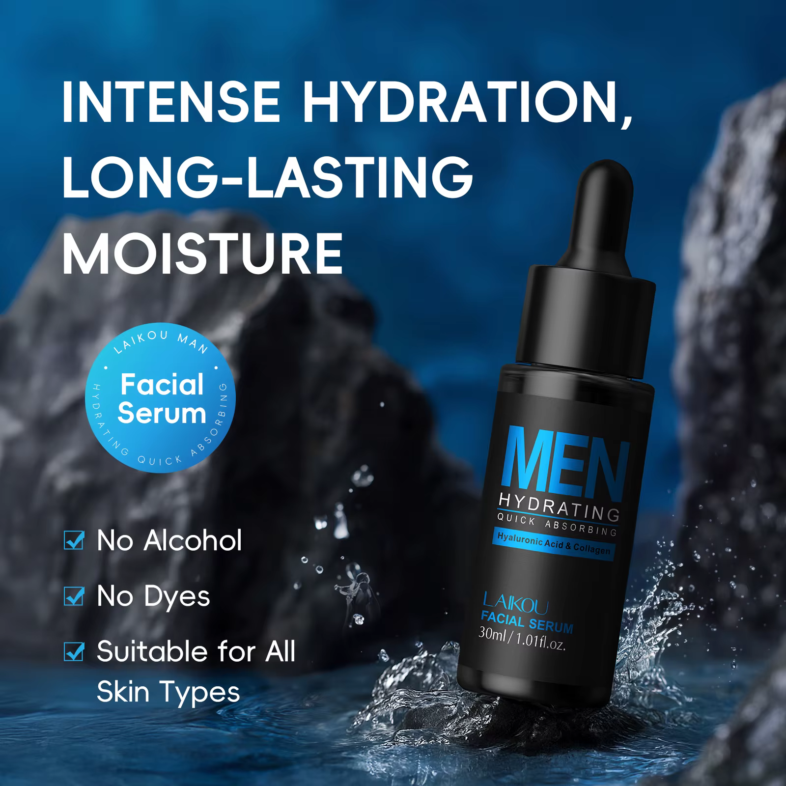 Sérum facial hydratant et raffermissant LAIKOU pour hommes 30 ml, absorption rapide, peau douce et l