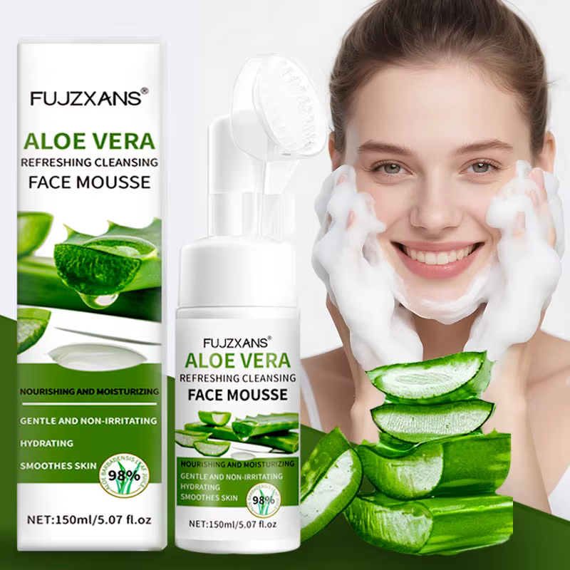 Nettoyant à l'aloe Vera pour le visage, Mousse rafraîchissante, hydratante et verrouillable à l'eau,