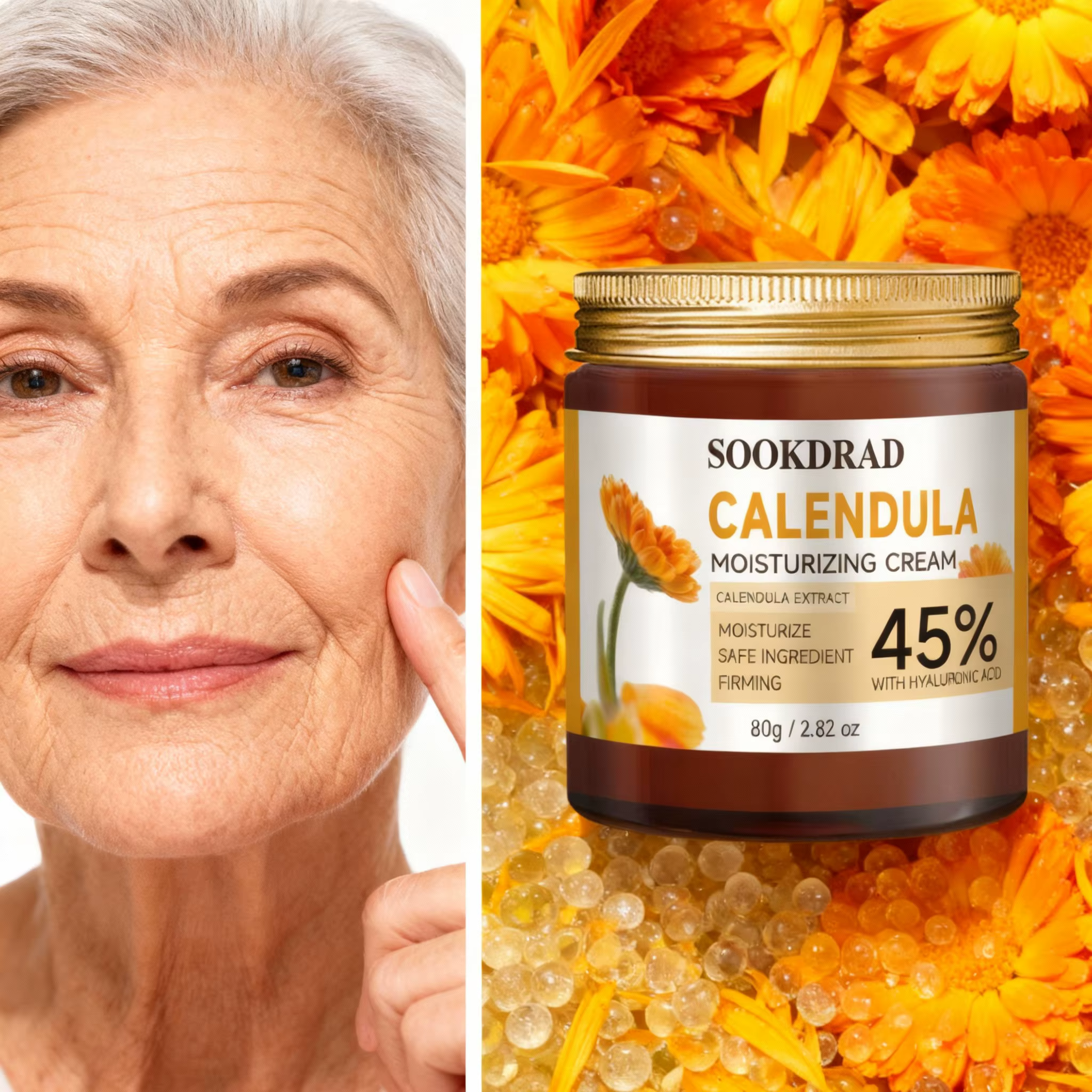 Crème hydratante à la calendula, 45% d'extrait + acide hyaluronique, hydrate et raffermit, visage, c