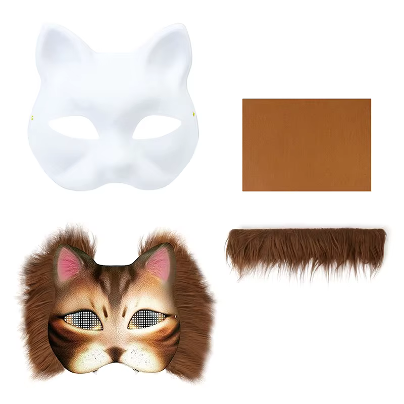 Nouveau kit de masque demi-visage DIY fait main pour graffiti, masque therian vierge, masque animal