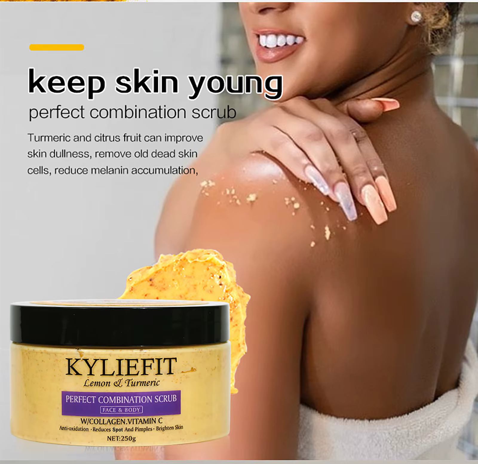 KYLIEFIT Exfoliant naturel au sel pour le corps et le visage, éclaircissant, hydratant, élimine les 