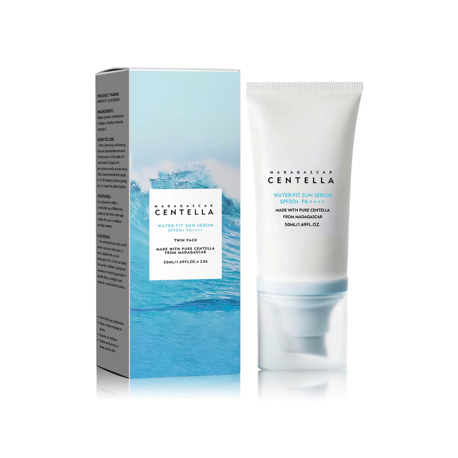 Crème solaire SPF50+ PA++++ avec Centella – Protection UV forte, à base d'eau, hydratante pour le vi