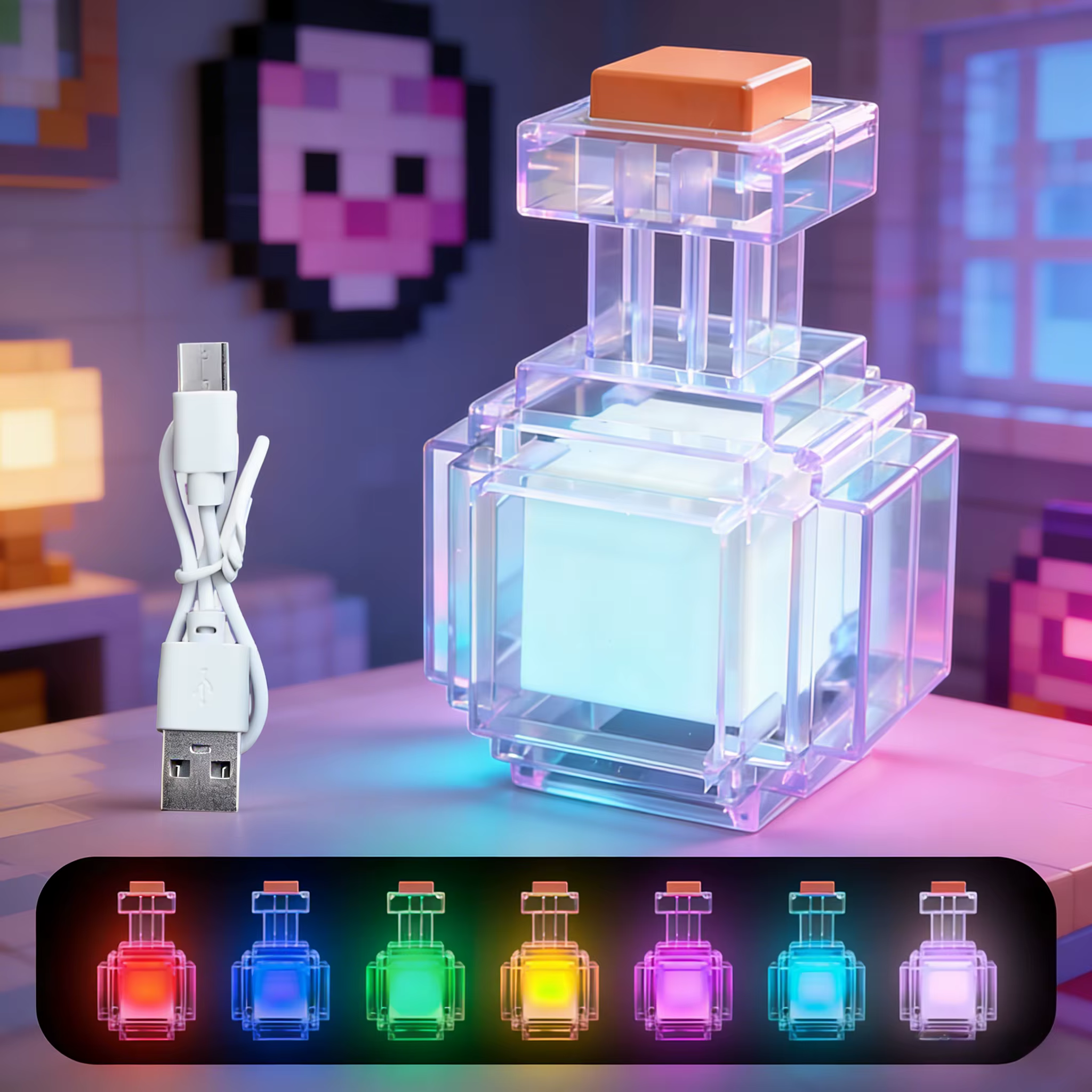 Lampe de nuit rechargeable en forme de bouteille de potion, LED à changement de couleur (7 couleurs)