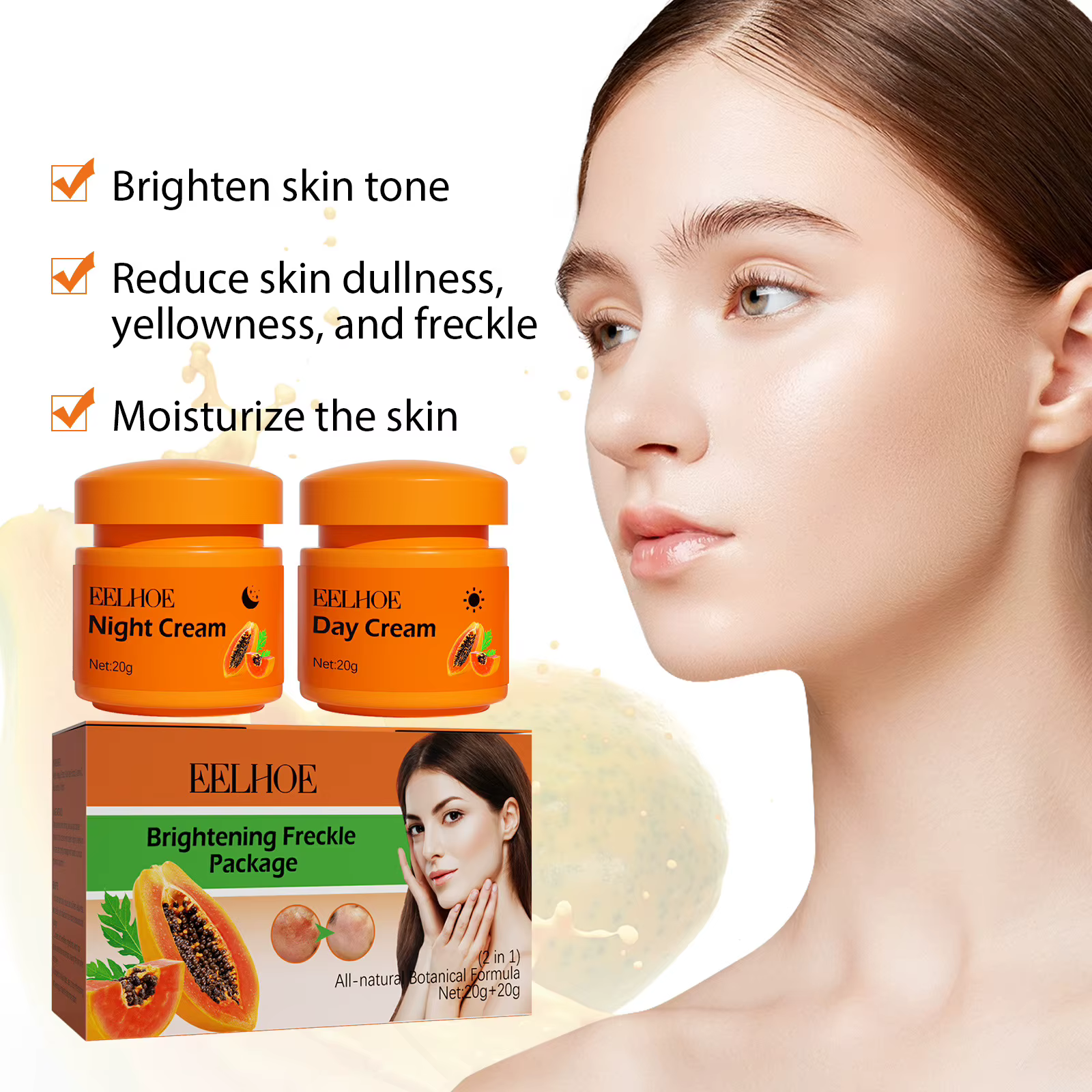 Crème éclaircissante pour le visage, blanchiment des taches de rousseur, taches de soleil de jour et