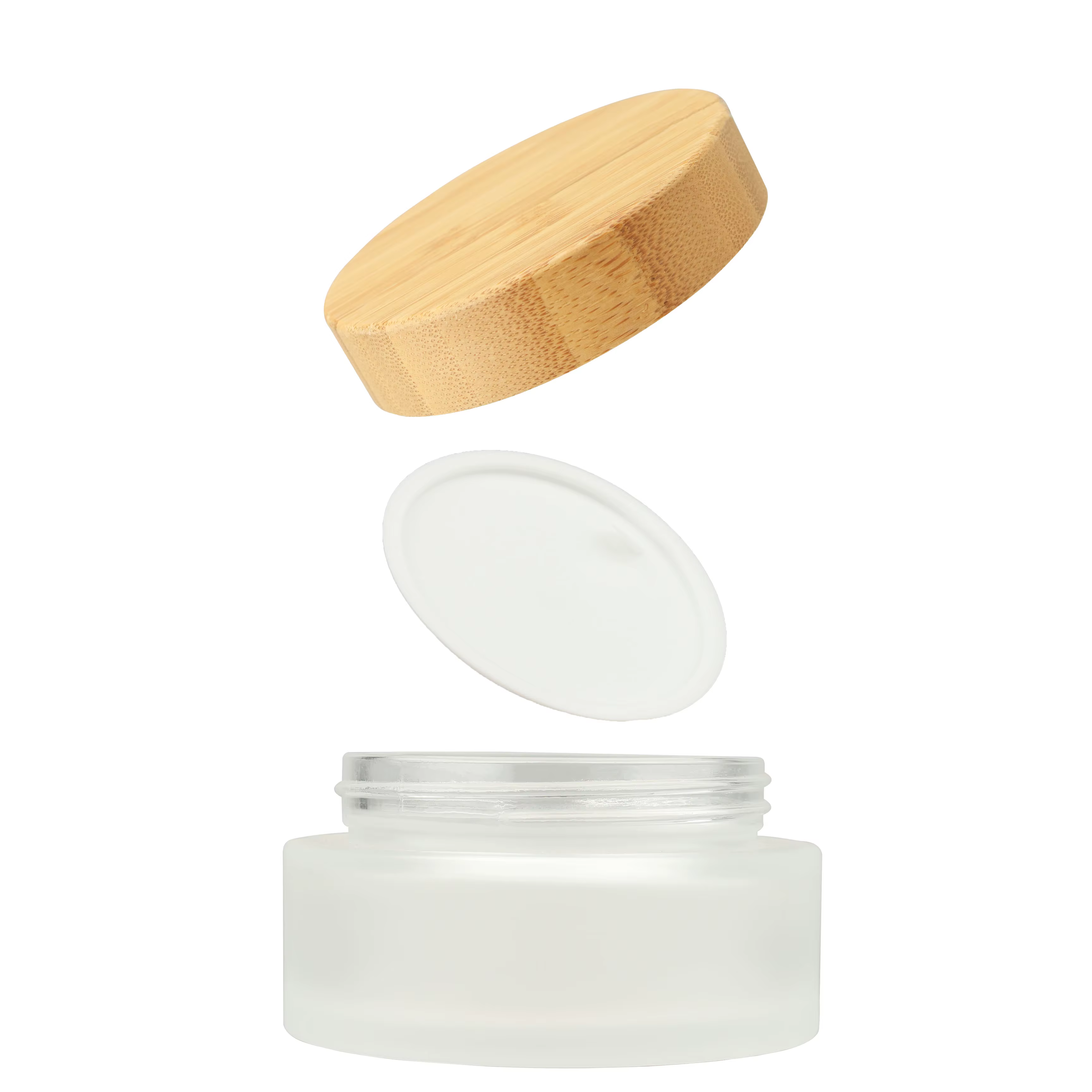 Pot de crème en verre dépoli africain avec couvercle en bambou, bocaux cosmétiques, bouteille de par