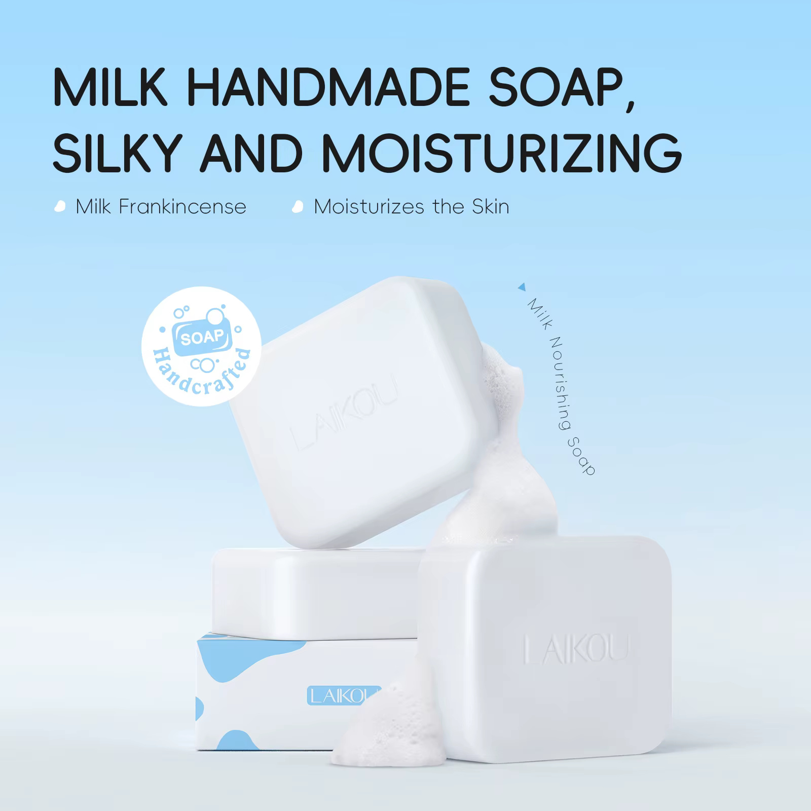 LAIKOU 110g Savon nourrissant au lait nettoyant doux formule non sèche pour peaux douces et lisses