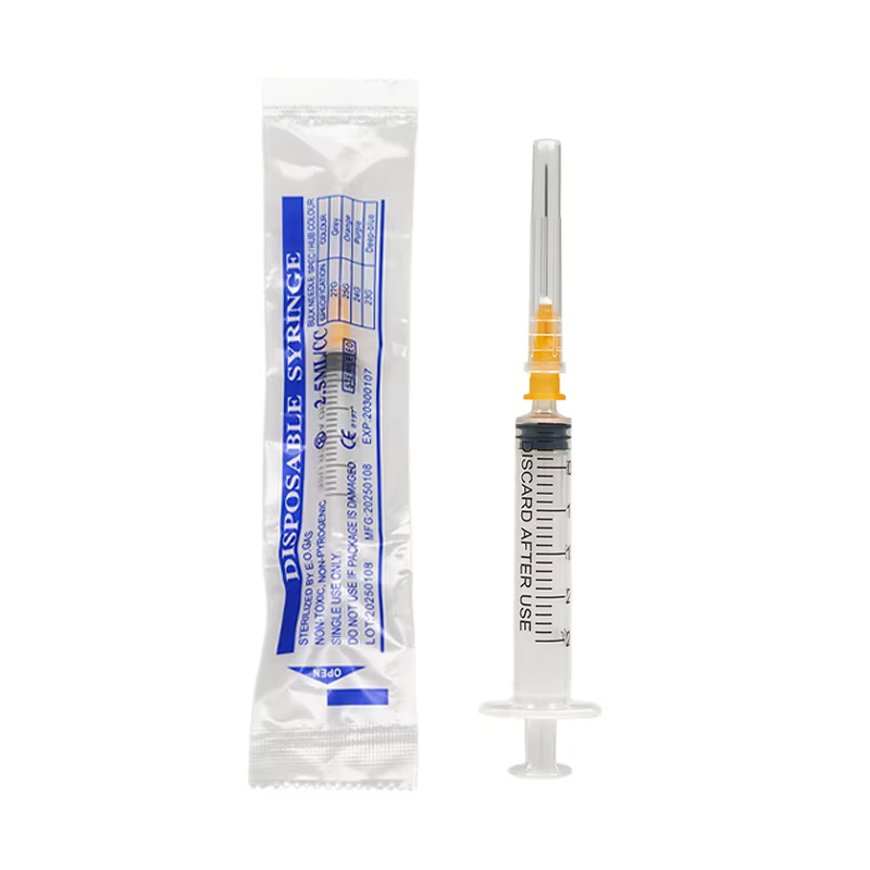 Petite seringue jetable de 2.5ml/cc, avec aiguille 25G 25mm, stérile, emballée individuellement, pou