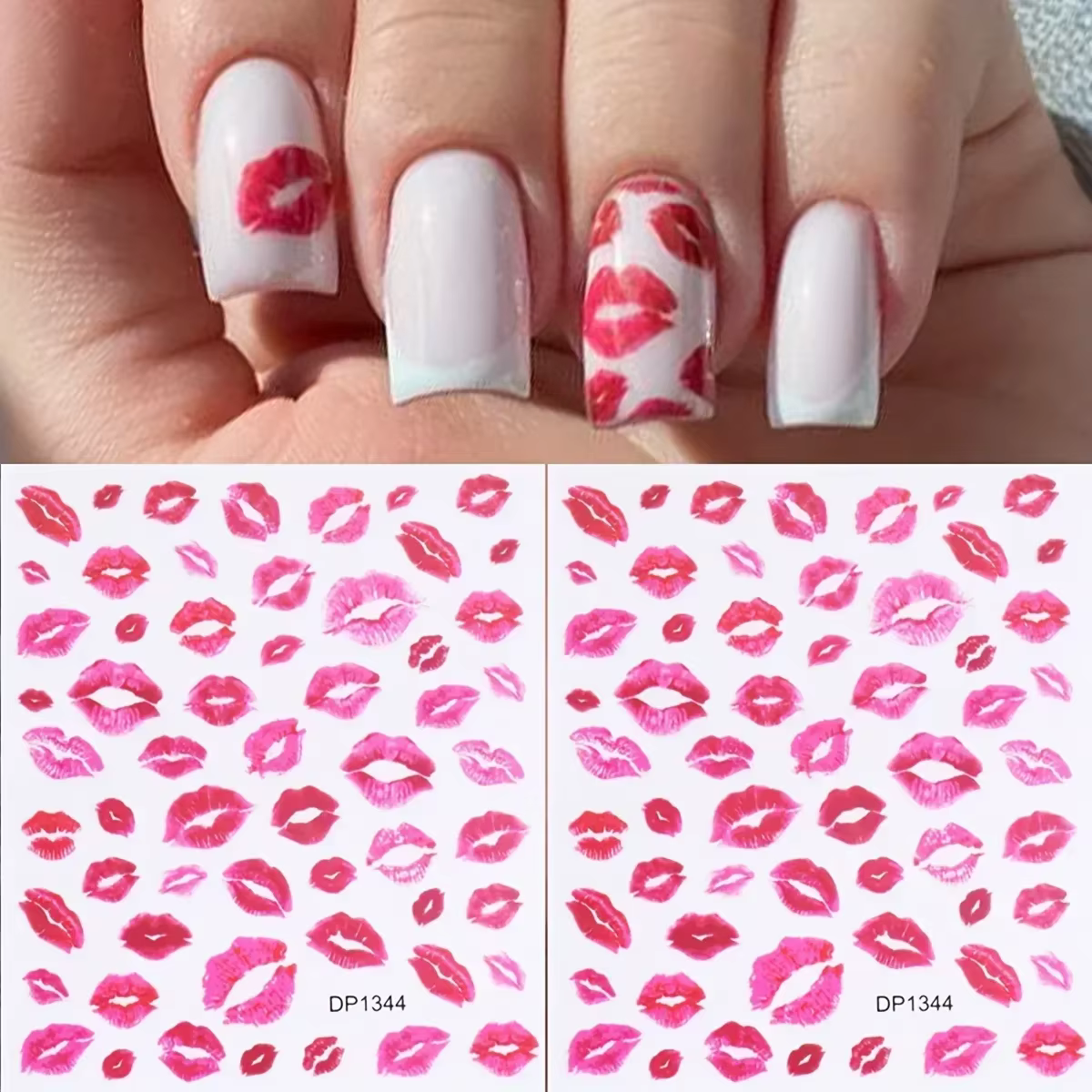 Autocollants pour ongles imprimés Fantasy Heart & Kiss – Autocollants auto-adhésifs à finition mate