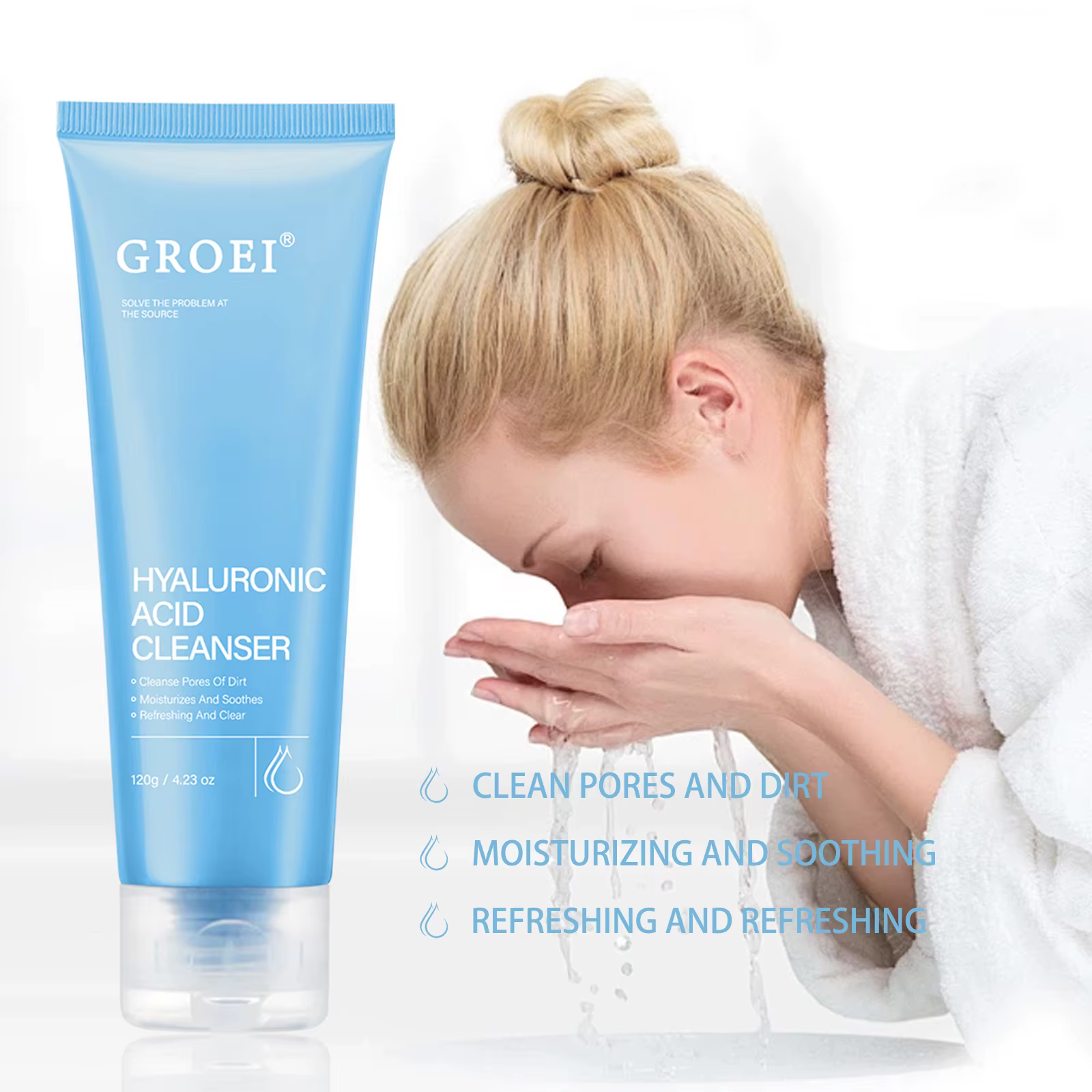 Nettoyant à l'acide hyaluronique 120g Lavage du visage hydratant – Nettoyage en profondeur, hydrate,