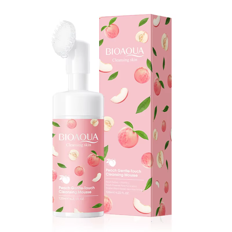 BIOAQUA Mousse Nettoyante Visage Pêche avec Brosse – Nettoyage Doux, Purifie la Peau et les Pores, R