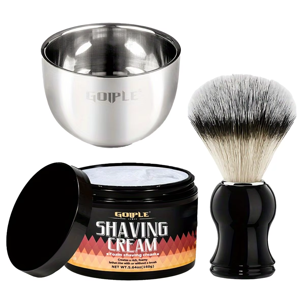 Kit de crème de soin pour le rasage pour hommes, bol à mousse et brosse à mousse en acier inoxydable