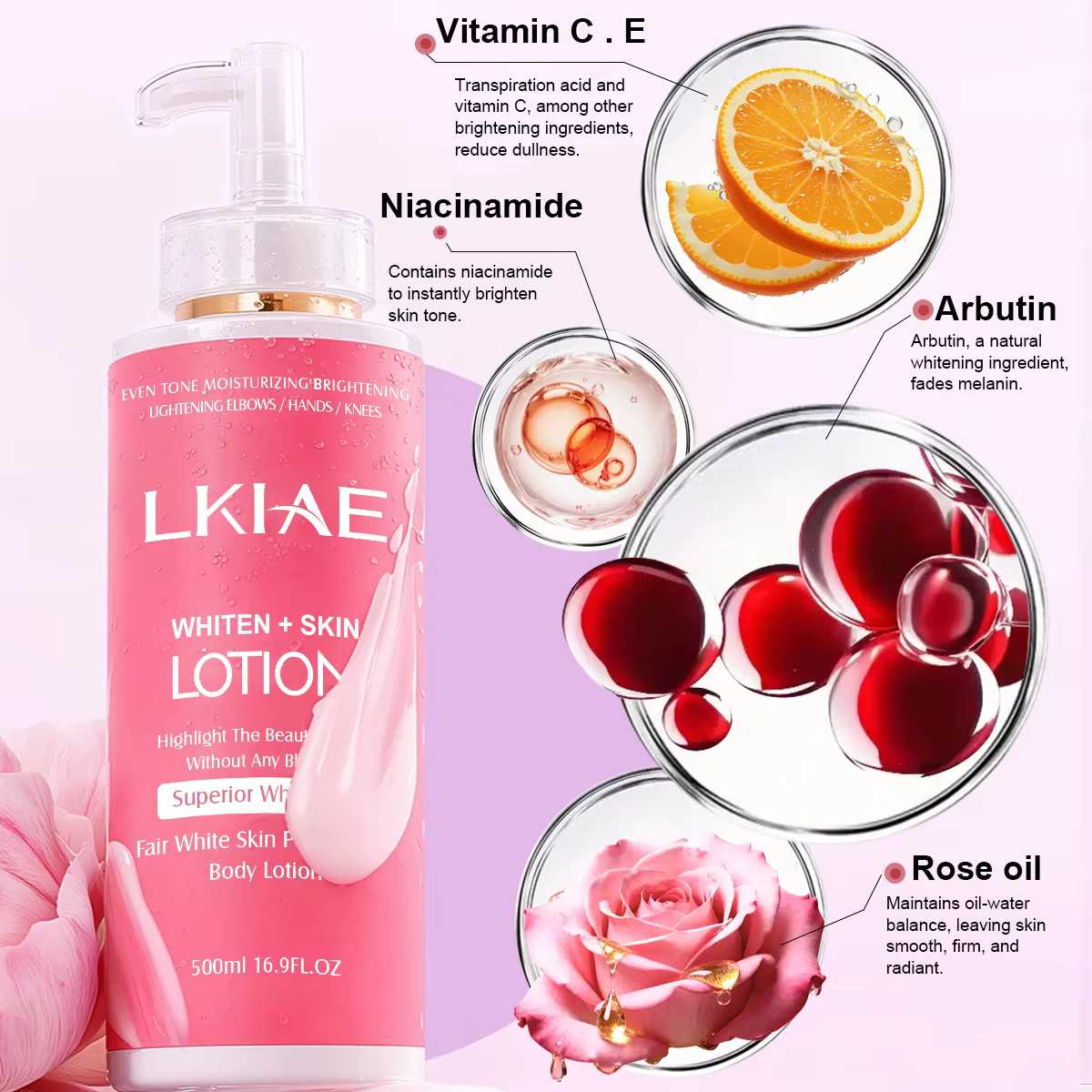 LKIAE Fair White Lotion pour le corps pour une peau brillante et saine, hydratante, réduit les tache