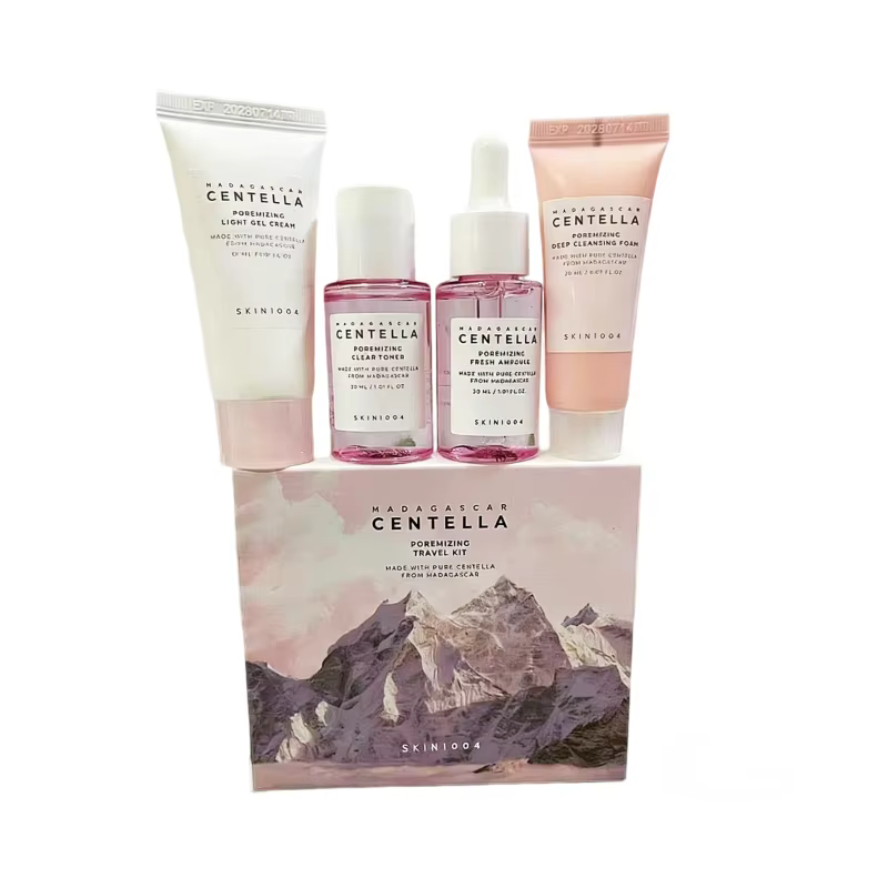 Kit de Voyage Coréen Centella Pink Salt, Tonique PoreMizing, Mousse Nettoyante, Ampoule Fraîcheur So