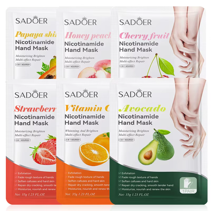 6 paires SADOER fruits masque pour les mains avocat miel pêche papaye cerise fraise vitamine C masqu
