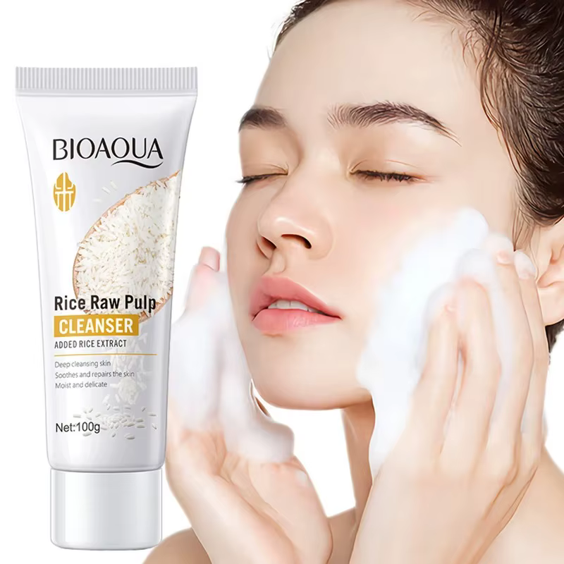 BIOAQUA pulpe brute de riz nettoyant pour le visage mousse de lavage du visage soin de la peau hydra