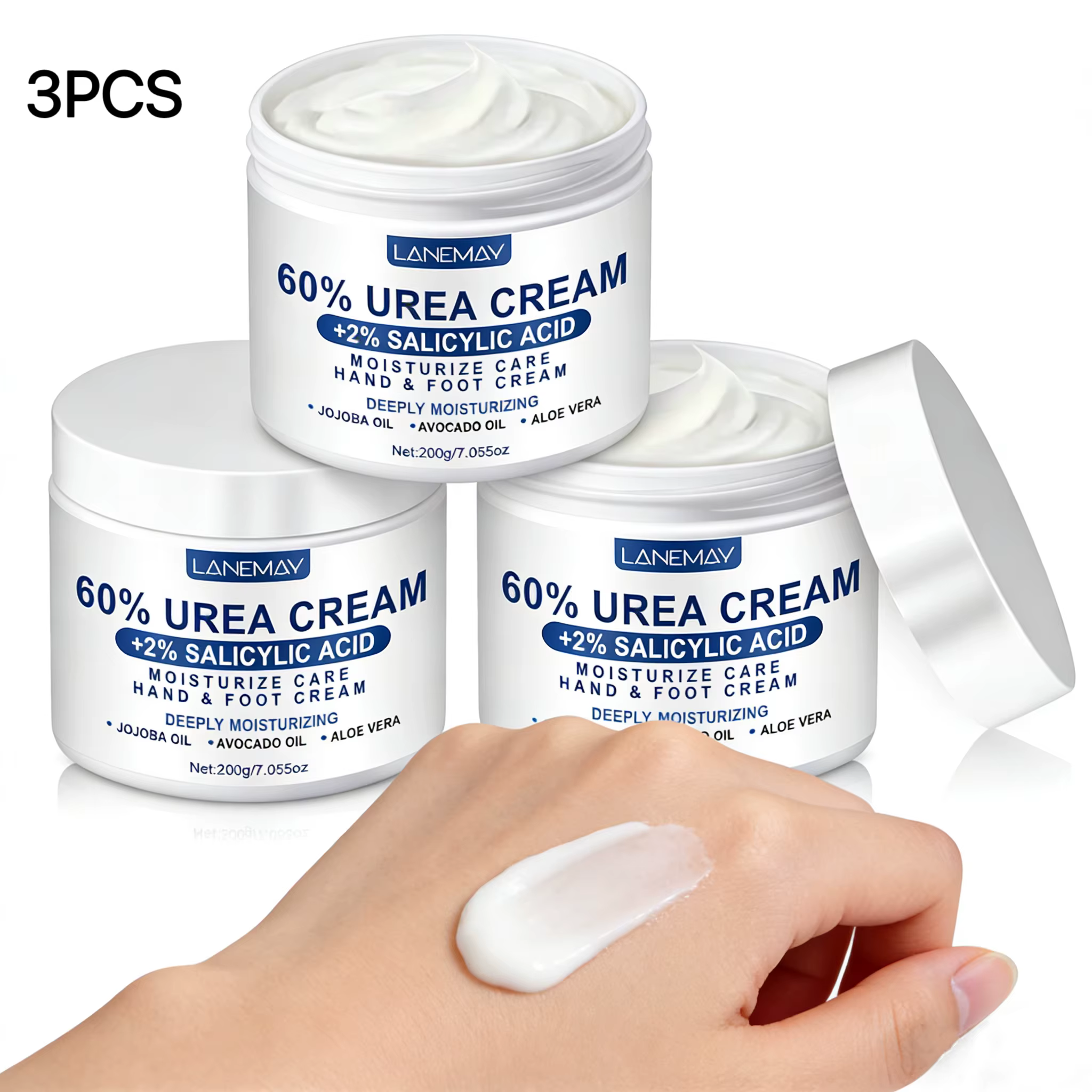 3PCS 60% Crème à l'urée pour les mains et les pieds, crème hydratante riche en acide salicylique et 