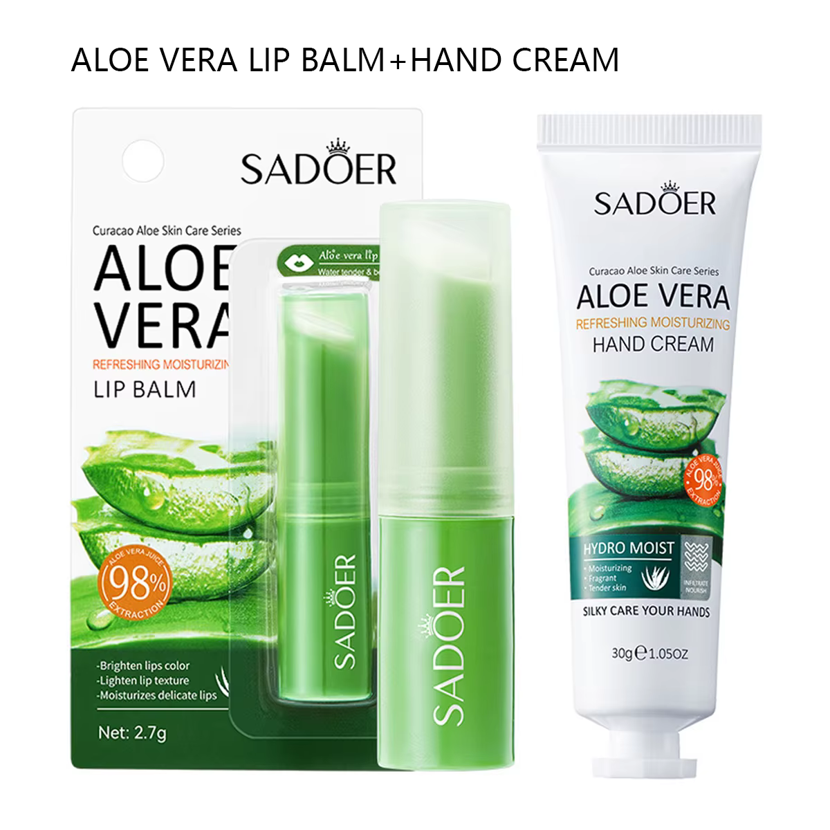 Baume à lèvres à l'aloe Vera + crème pour les mains, peau sèche, rouge à lèvres hydratant, Compact e