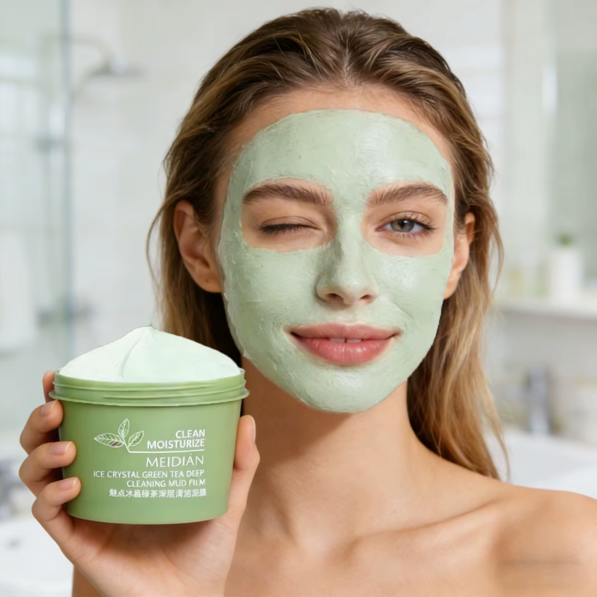 Masque Nettoyant Profond au Thé Vert Cristal de Glace, Rafraîchissant et Hydratant, Soin de la Peau,