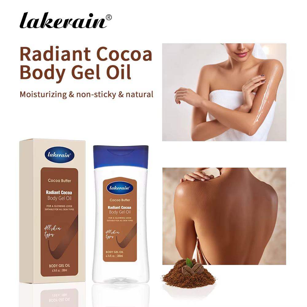 Huile de Gel pour le corps au cacao rayonnante, hydratation hydratante pour les soins de la peau sèc