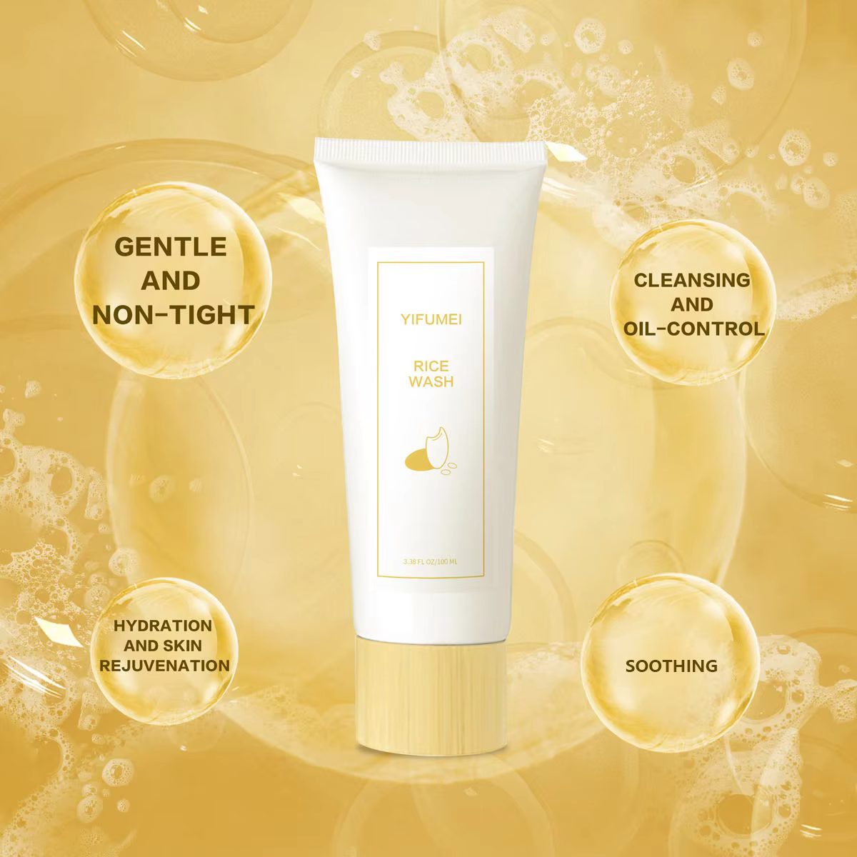Nettoyant visage au riz, apaisant, régulateur de sébum, hydratant, éclaircissant, raffermissant, pou