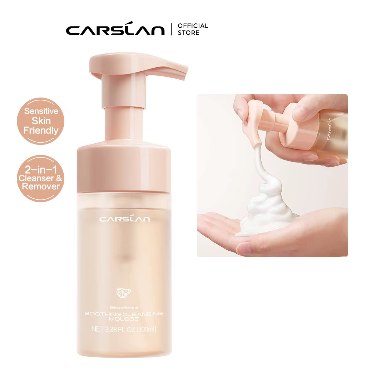 CARSLAN Mousse nettoyante apaisante 2-en-1 : Nettoyant visage et démaquillant purifiant, doux et nou