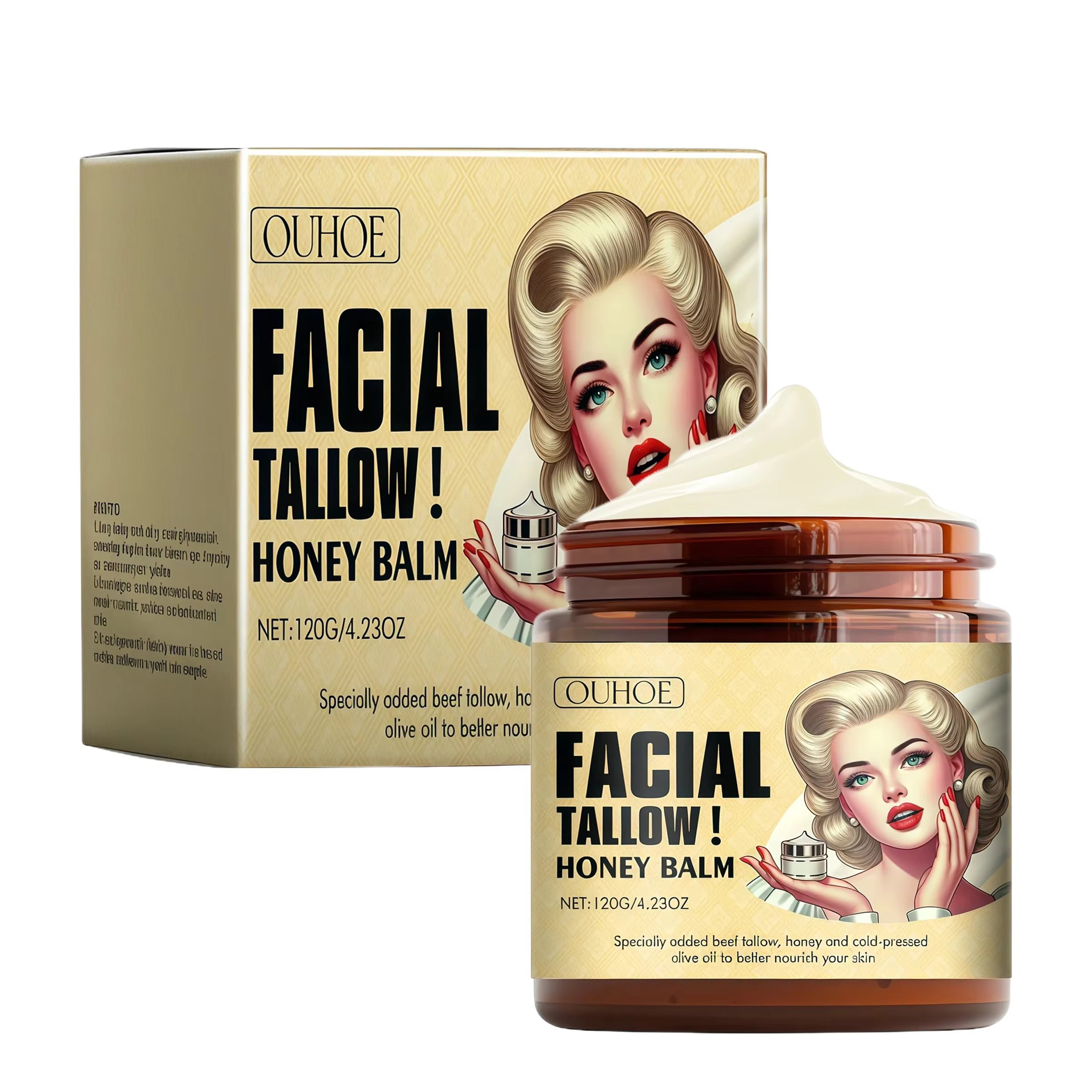 Baume hydratant fouetté au suif de bœuf et au miel, crème visage et lotion corporelle au suif de bœu