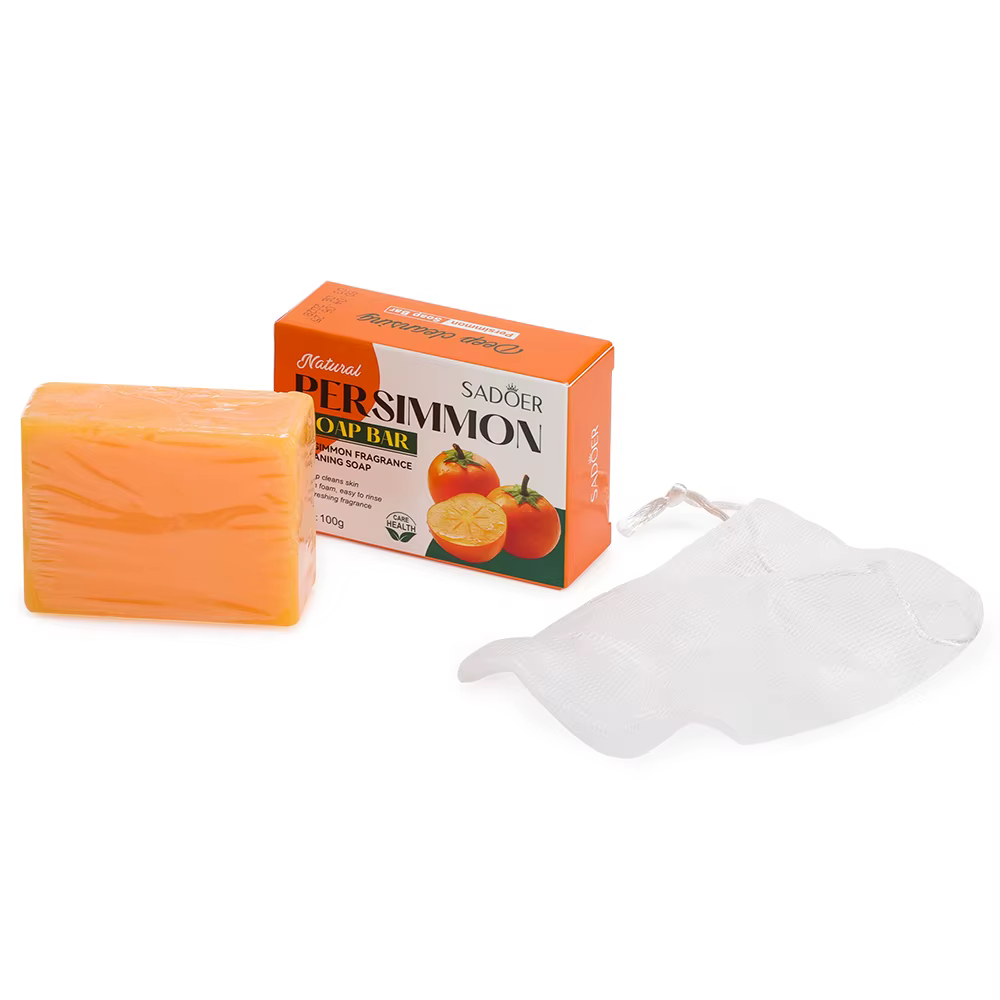 Barre de savon nettoyant kaki avec filet moussant, soins du corps, lavage du visage, exfoliant, blan
