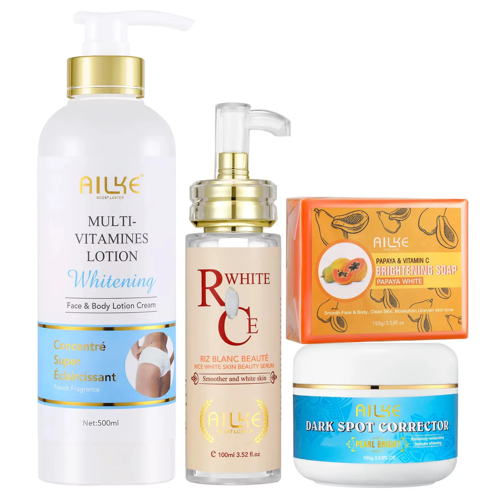 AILKE Lotion pour le corps blanchissante multi-vitamines avec vitamines A,E,B3,B5, augmente l'éclat