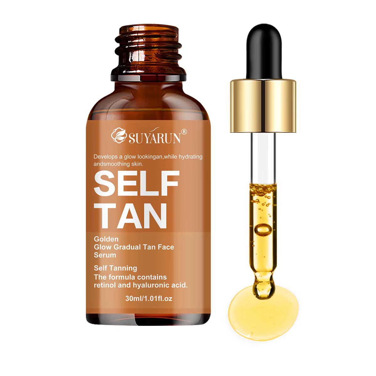 SUYARUN Sérum Autobronzant à la Noix de Coco, Huile de Jojoba et Aloe – Unifie le Teint, Hydratation