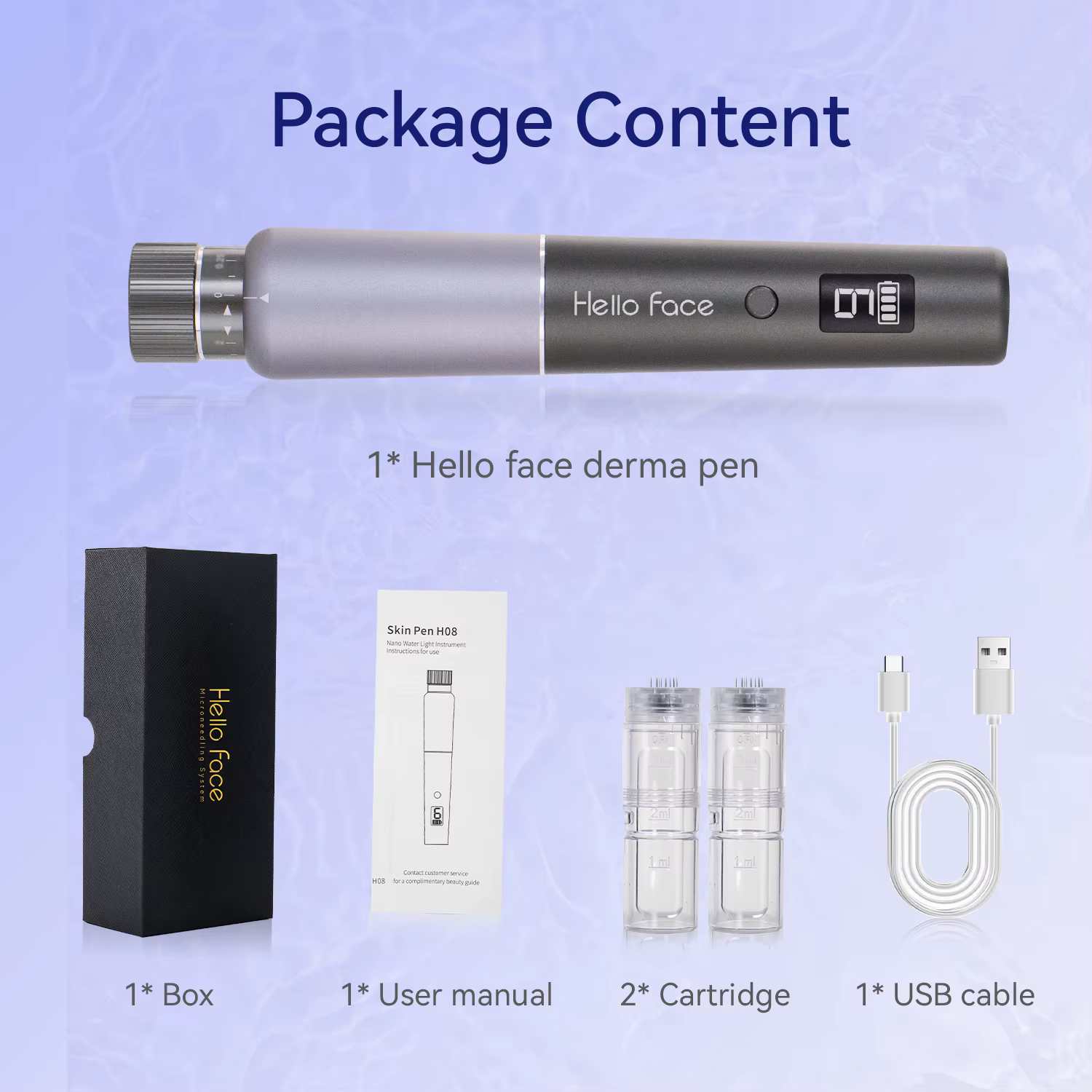 Hello Face Dermapen Électrique Microneedling - 2 Cartouches pour Infusion de Sérum à Domicile