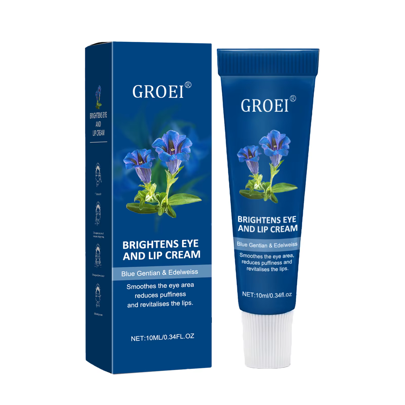 Crème Yeux et Lèvres à la Gentiane Bleue et à l'Edelweiss, Anti-Poches, Anti-Cernes, Hydratante pour