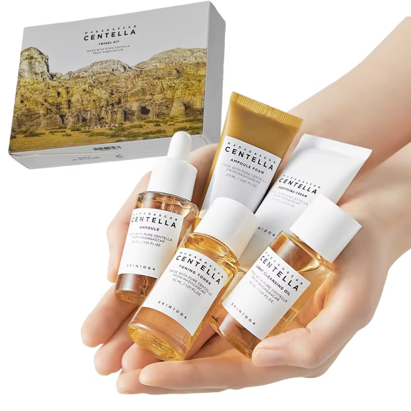 Centella – Kit de voyage, Ampoule de Toner, crème apaisante, huile nettoyante, Ampoule en mousse, bo