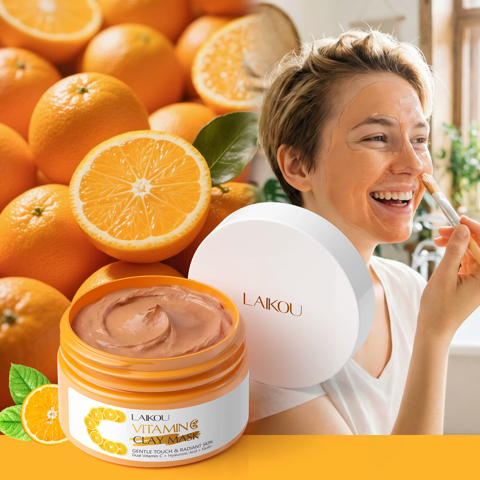Masque à l'argile à la vitamine C LAIKOU pour clarifier et lisser la peau, équilibrer le teint, masq