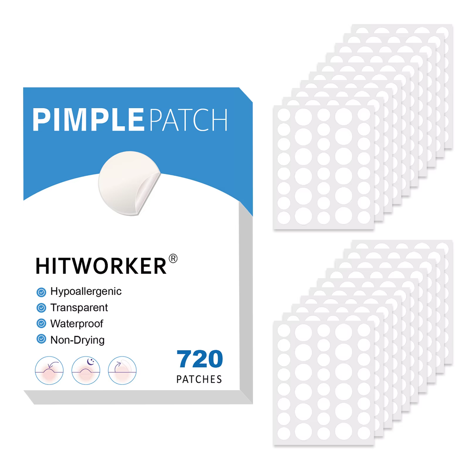 Patchs professionnels pour l'acné, 720 pièces, contenant un acide salicylique, élimine efficacement 