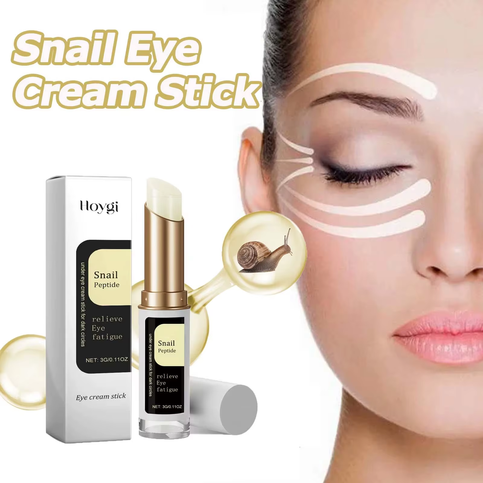 Bâton de crème pour les yeux d'escargot, collagène, estompe les ridules, éclaircissant les rides, le