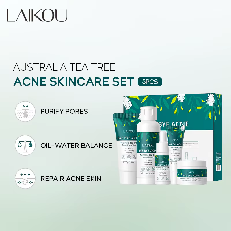 LAIKOU-Ensemble de soins de la peau contre l'acné au sapin à thé australien, nettoyant, toner, sérum