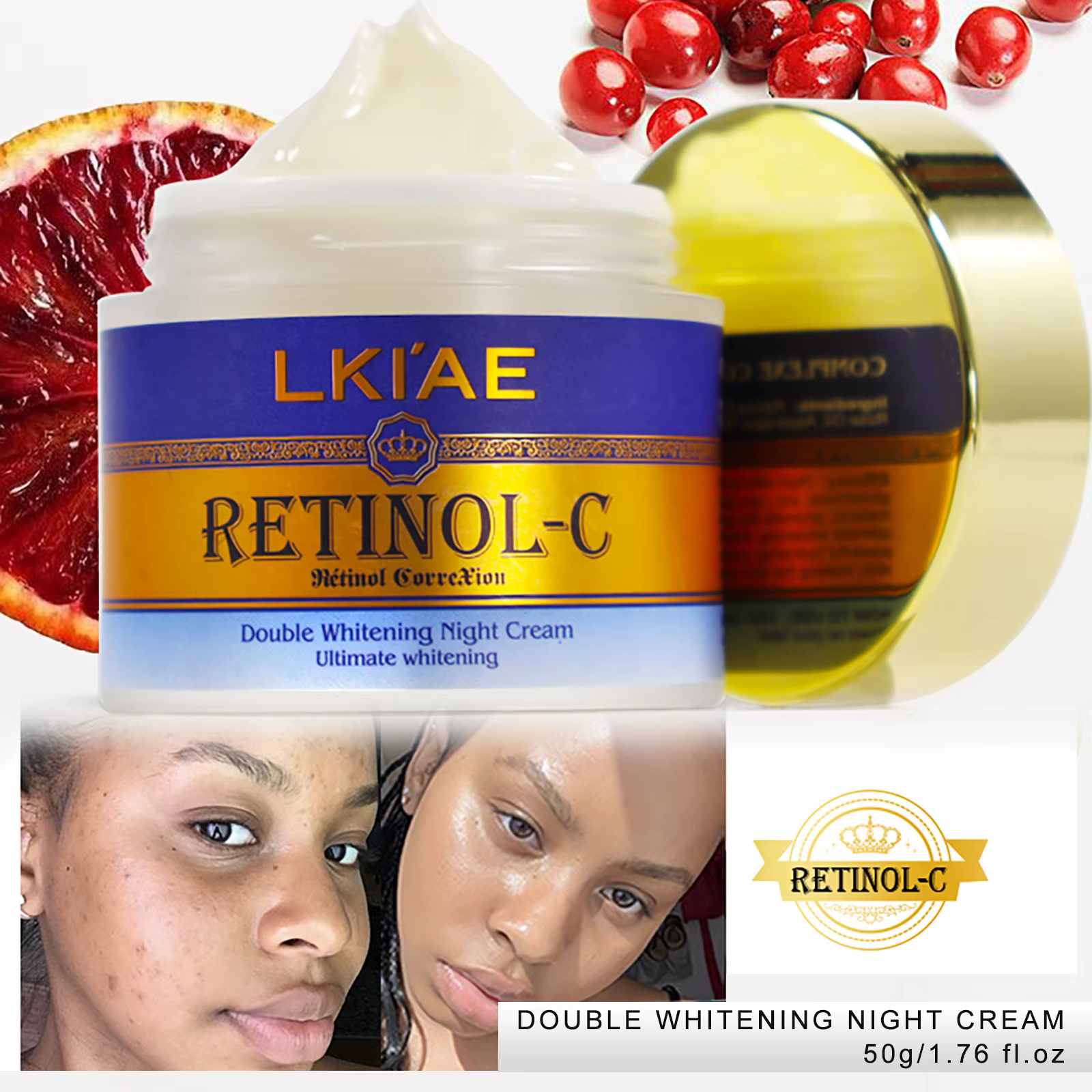 LKIAE crème visage jour et nuit d'escargot naturel et rétinol, blanchissante, réduit les ridules, le