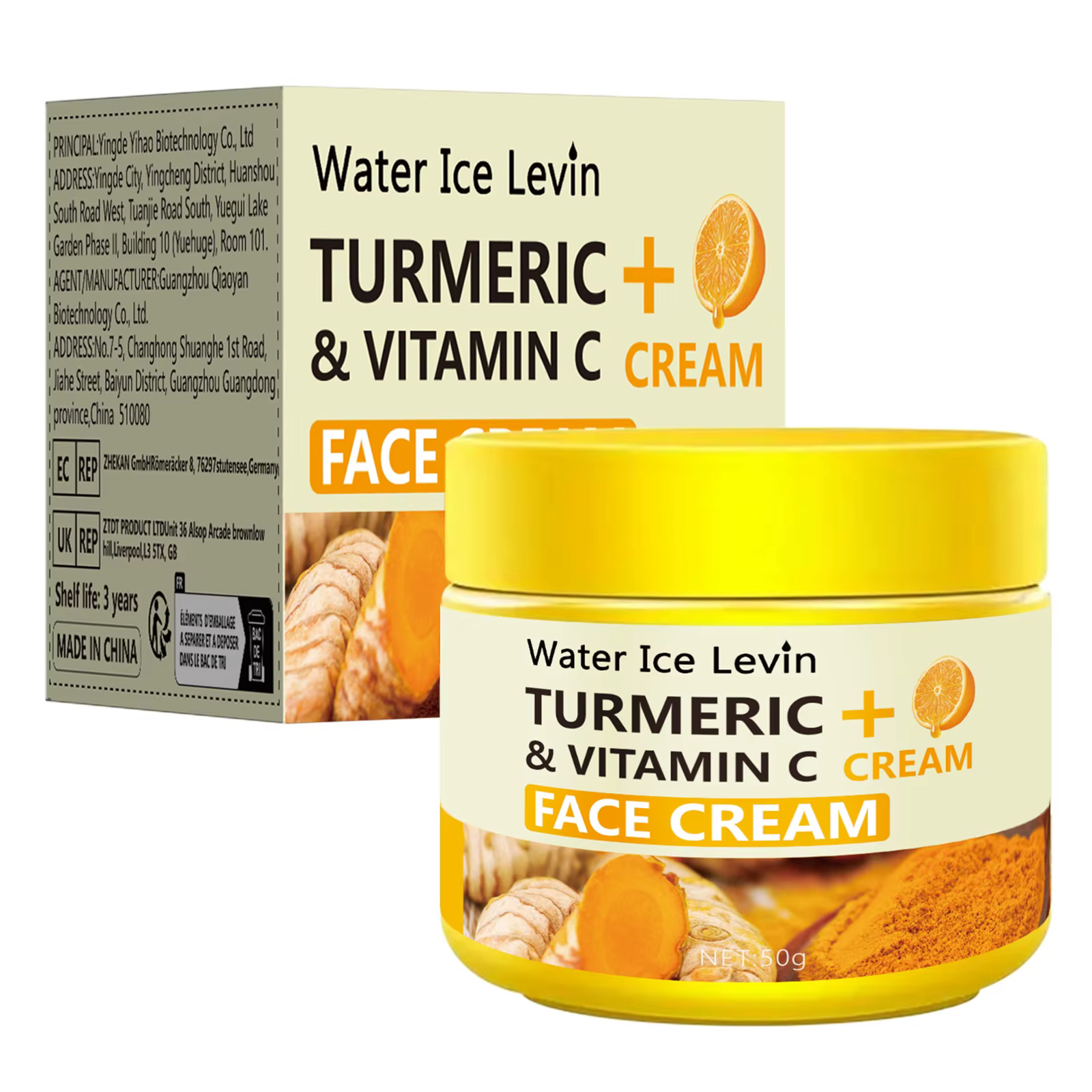 Crème pour le visage au curcuma et à la vitamine C - Hydrate en profondeur, améliore l'élasticité et