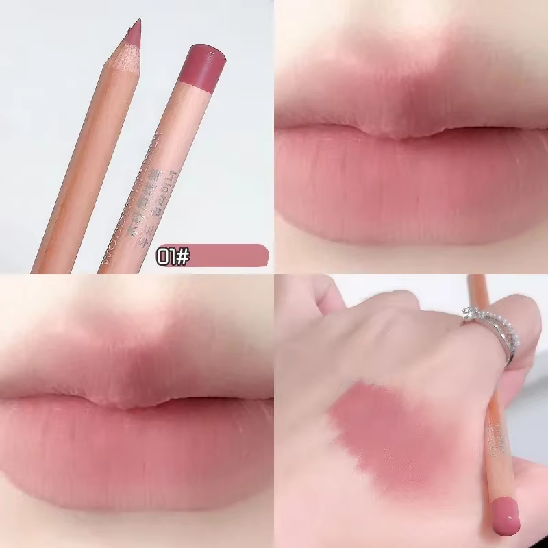 Crayon à lèvres Rose mat, longue durée, naturel, pôle en bois, couleur chair, marron, maquillage pou