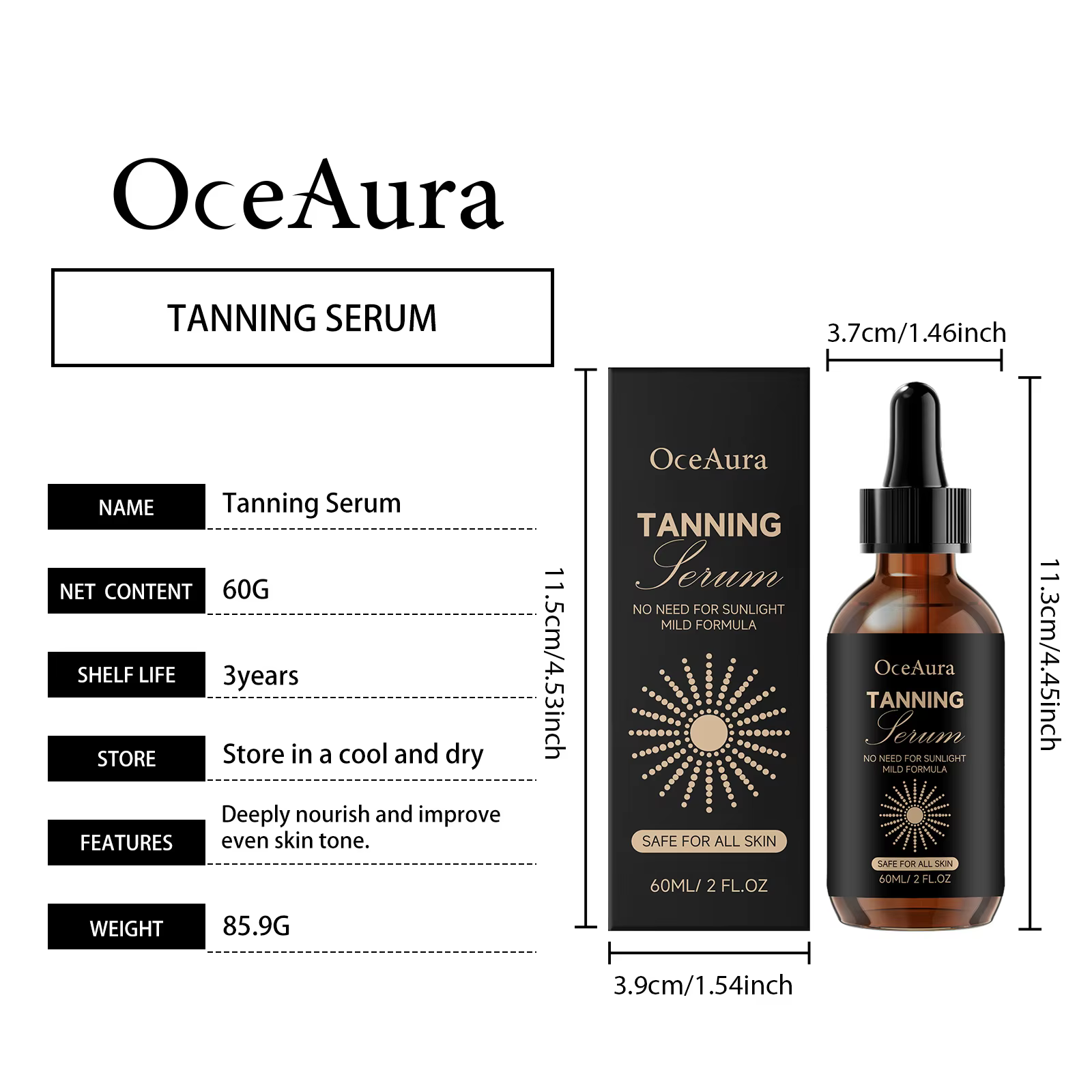 Gouttes autobronzantes, sérum autobronzant sans soleil, éclat bronze naturel, formule douce pour tou