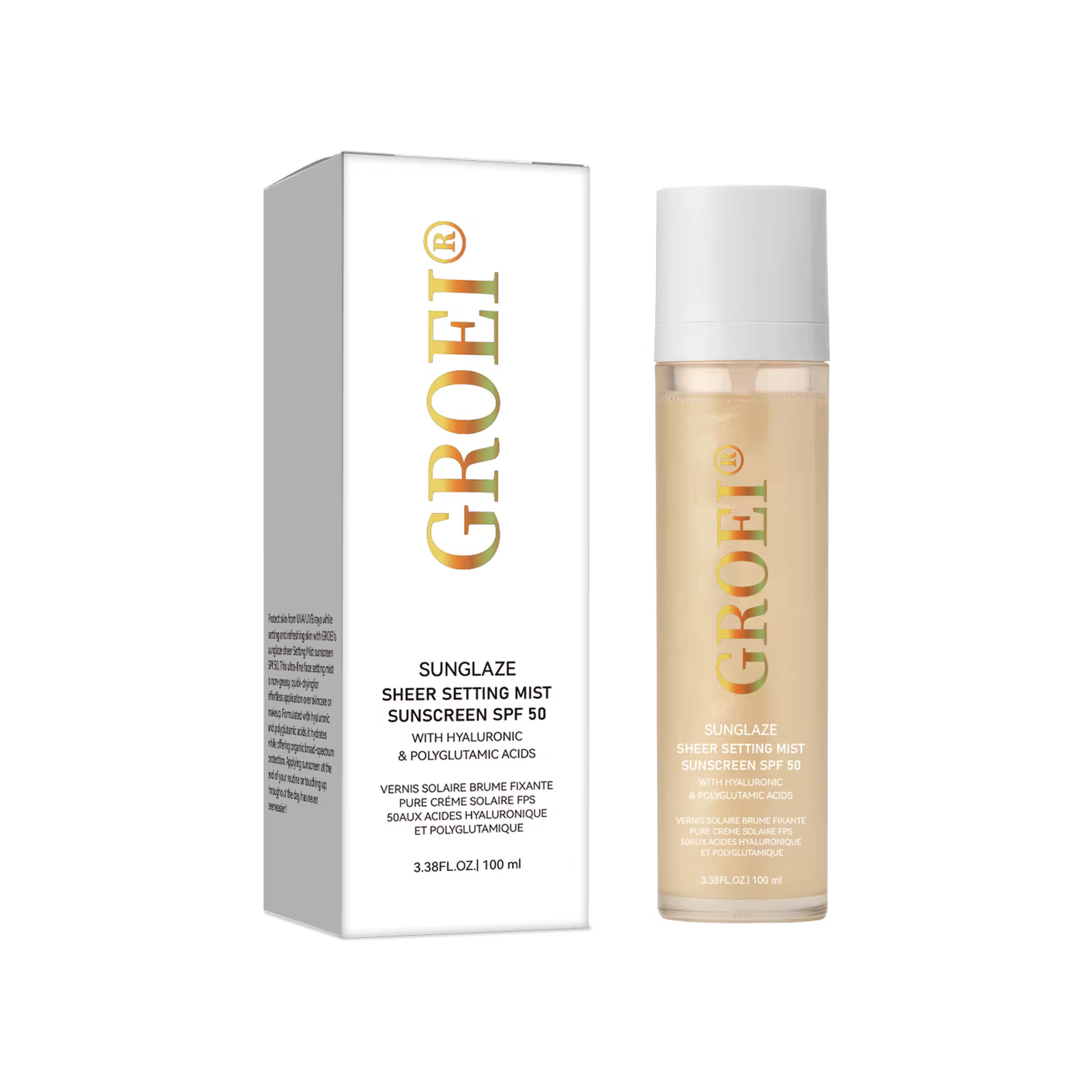 Spray fixateur de protection solaire SPF 50, 100ml, brume transparente, soins pour la peau du visage