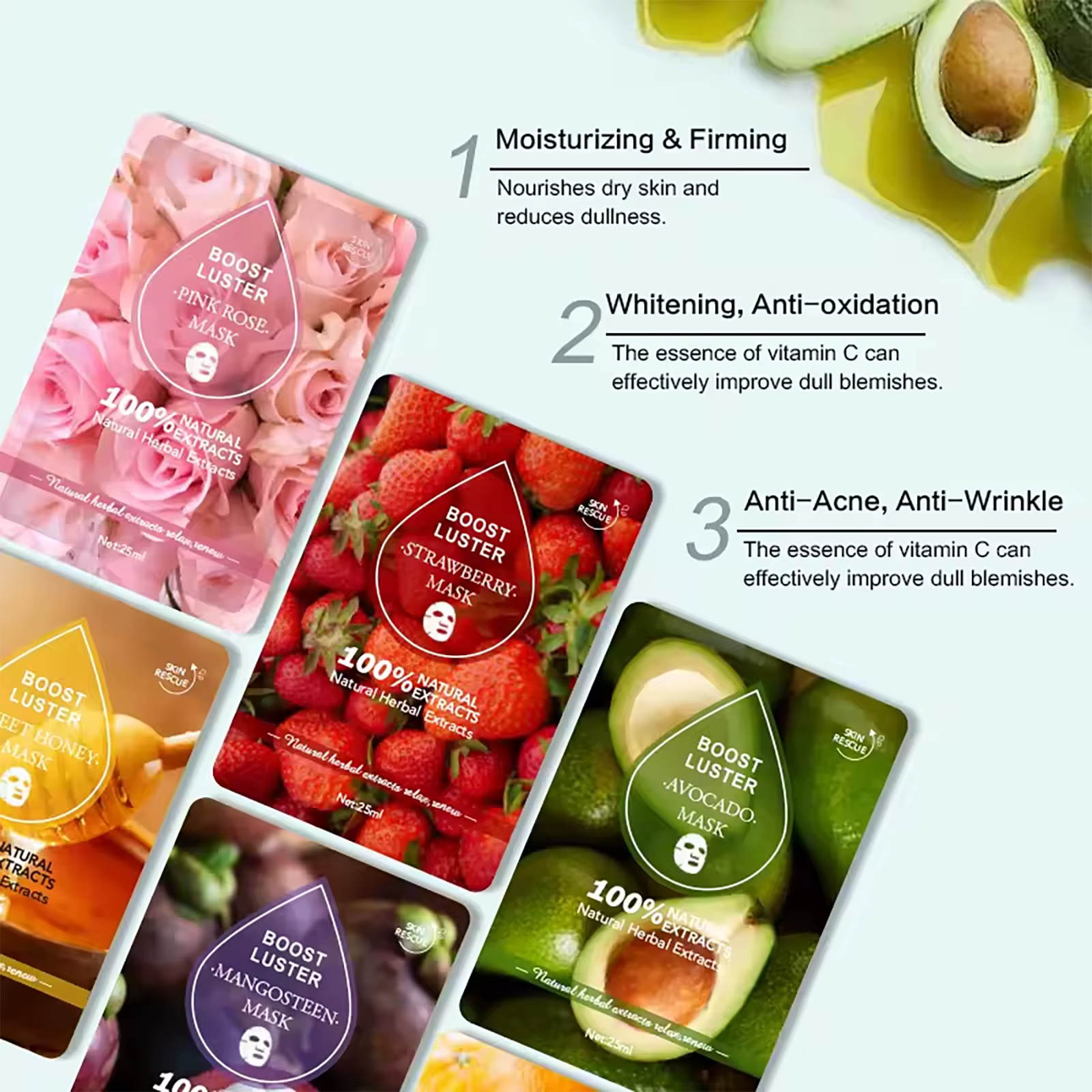 AILKE-Masque facial hydratant blanchissant à la vitamine C, acide hyaluronique, anti-rides, soins po