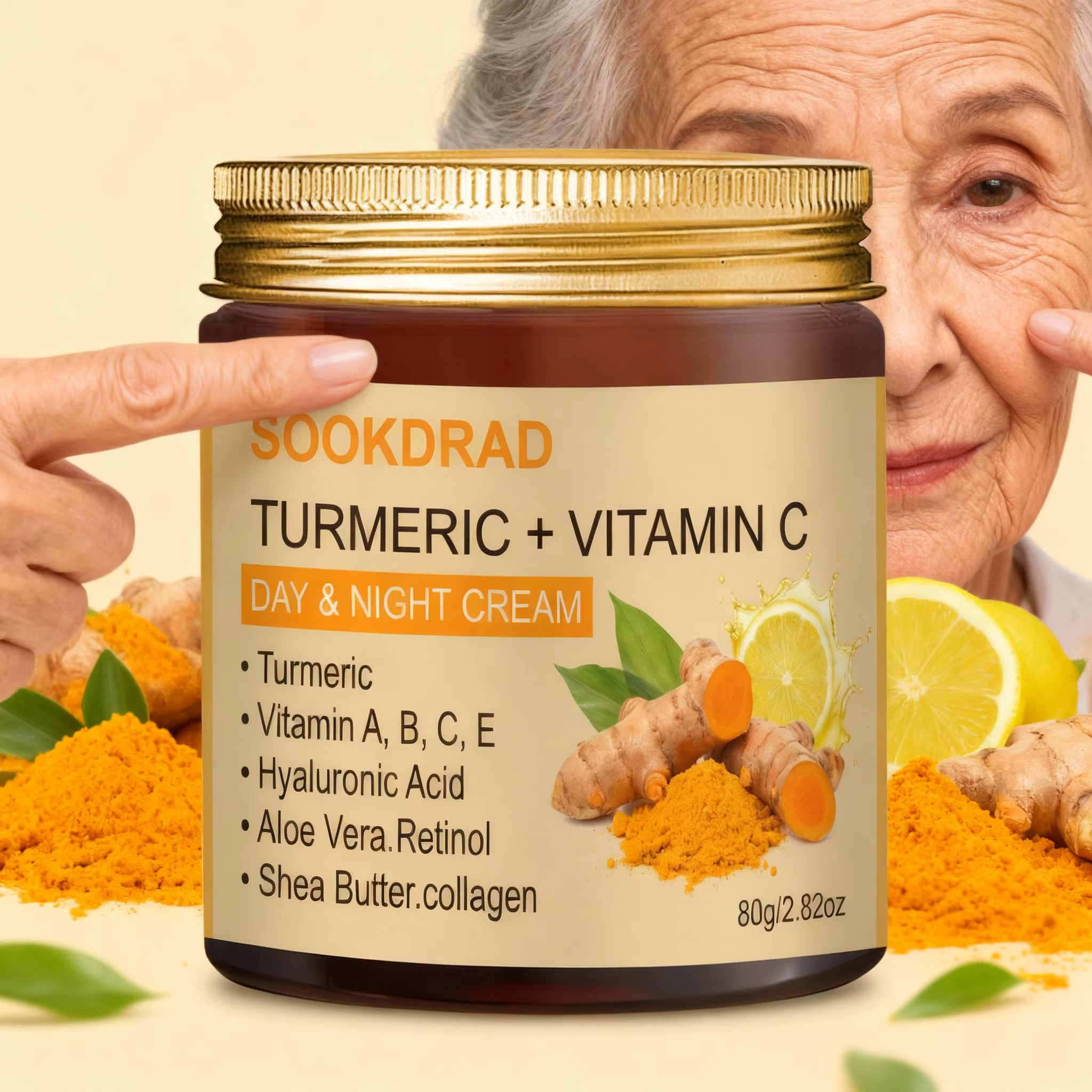 Crème de jour et de nuit au curcuma + vitamine C, collagène, rafraîchit la peau, visage, tous les âg