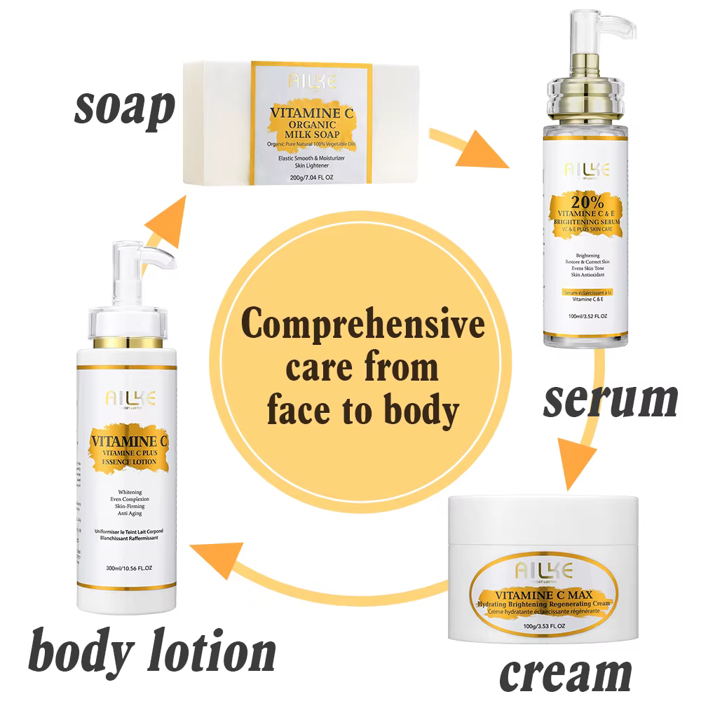 AILKE-Kit de soins de la peau à la vitamine C, crème éclaircissante pour le corps, sérum éclaircissa