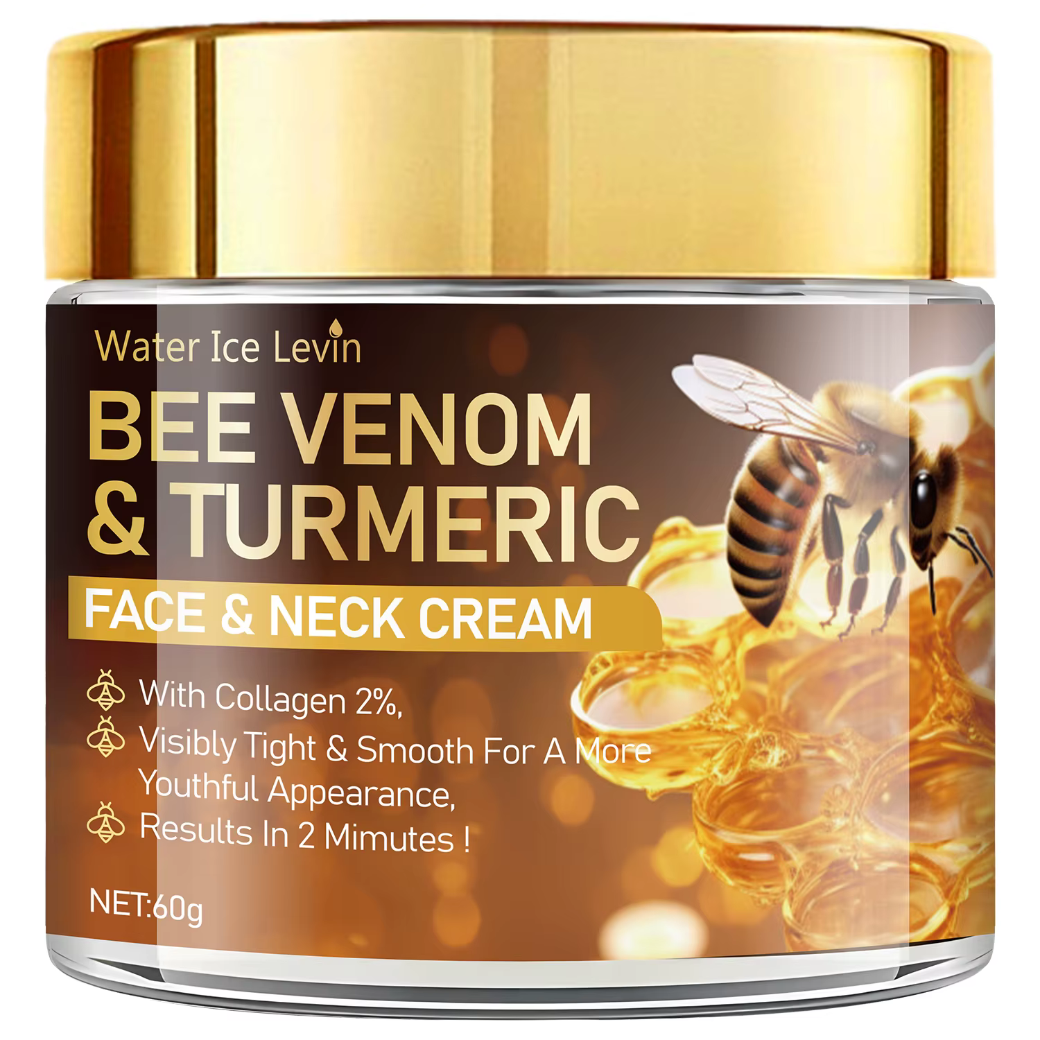 Crème hydratante et raffermissante pour le visage et le cou au venin d'abeille, curcuma et collagène