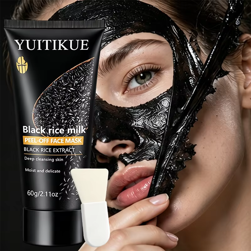 Masque facial peel-off au lait de riz noir YUITIKUE, nettoyage en profondeur, hydratant, 60g, soin d