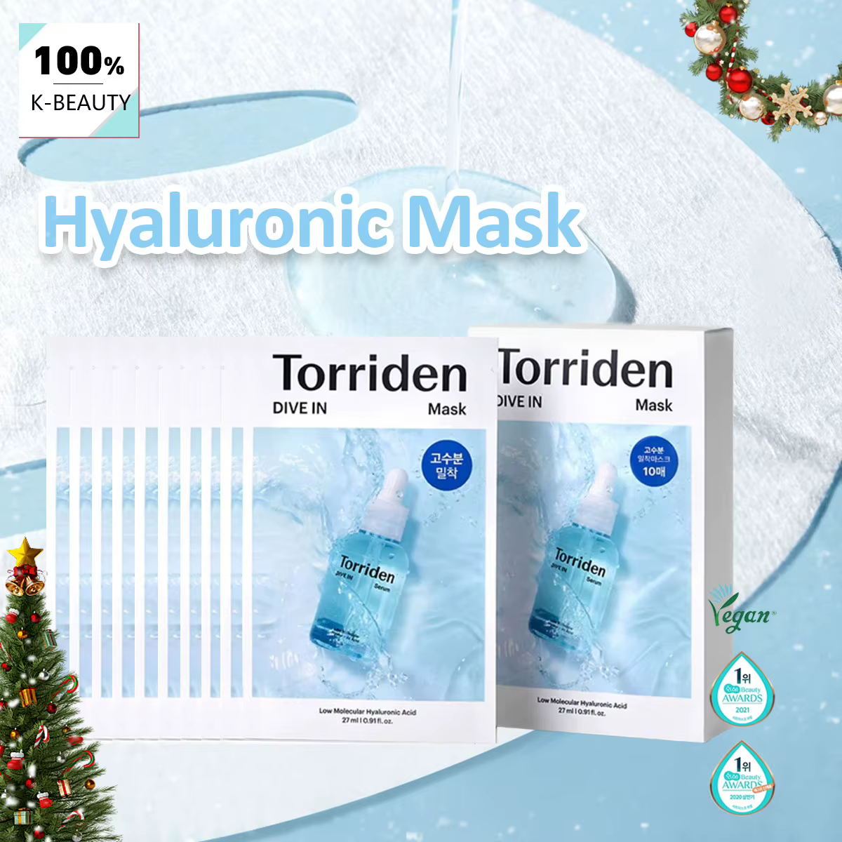 Torriden DIVE-IN Masques pour le visage à l'acide hyaluronique 10 pièces, fins et adaptés à la peau,